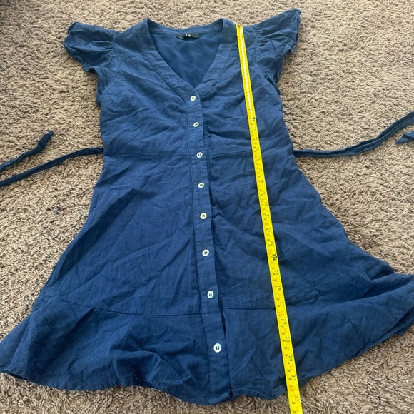 Lulus Daytime Dreamer Navy Blue Flare Dress Flutter Sleeve Belted Cotton M NEW - Picture 7 of 9